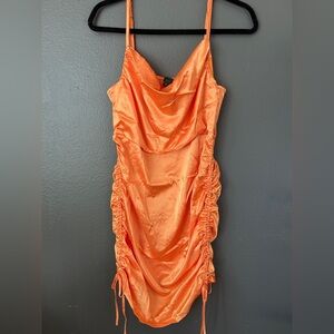 Orange Satin Ruched Wild Fable Dress